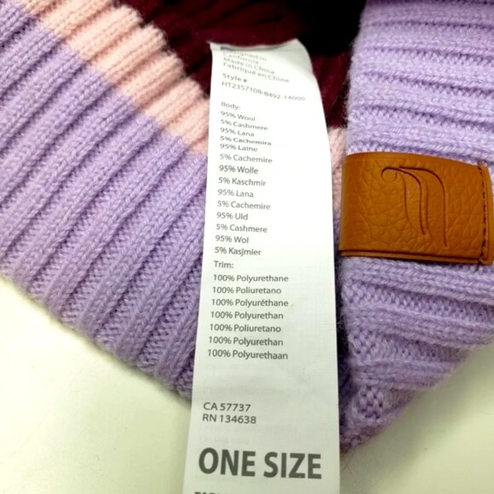 NWT Fabletics Cashmere‎ Blend Beanie Unisex Color Panel Ribbed Winter Wear OS